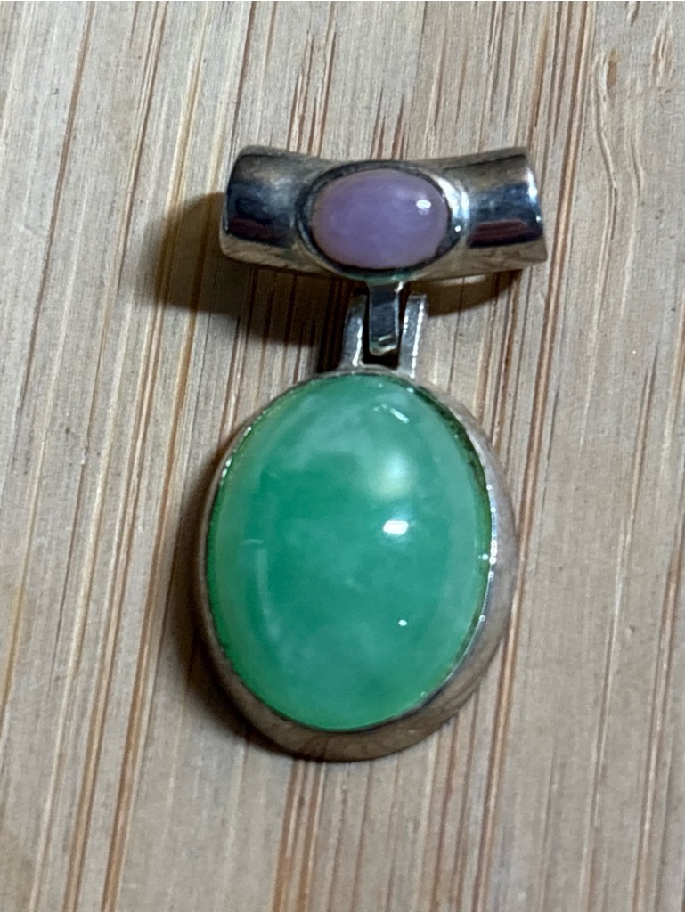 Estate Sterling Silver SerpentineRose Quartz Ladies Tubular Bale Slide Pendant 24$